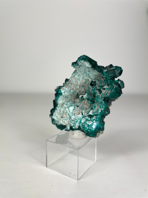 Dioptase with calcite - back view